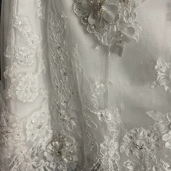 Maggie Sottero Strapless White Dress with Silver Accents - Picture 7 of 11